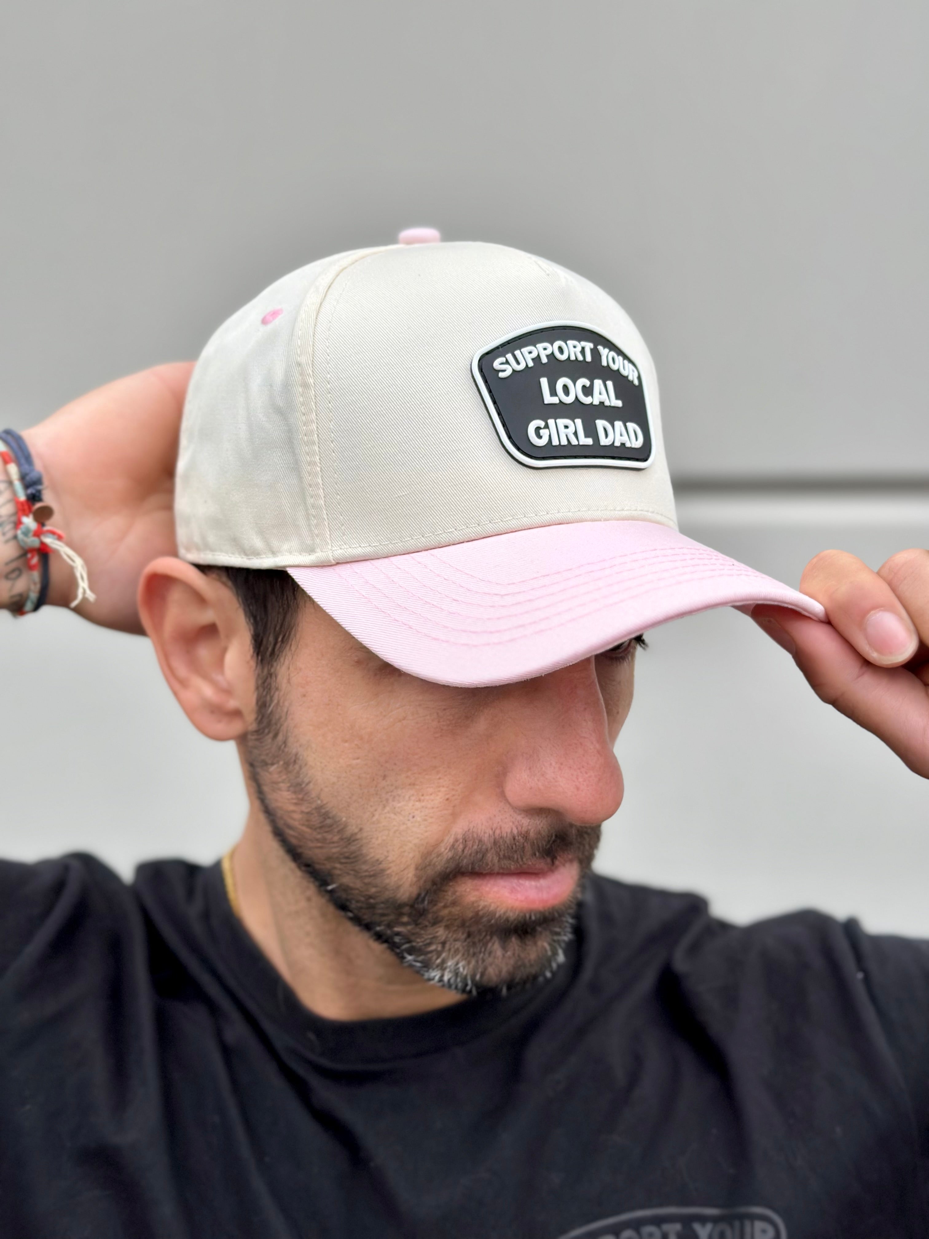 Support Your Local Girl Dad 5-Panel (Cream/Pink)