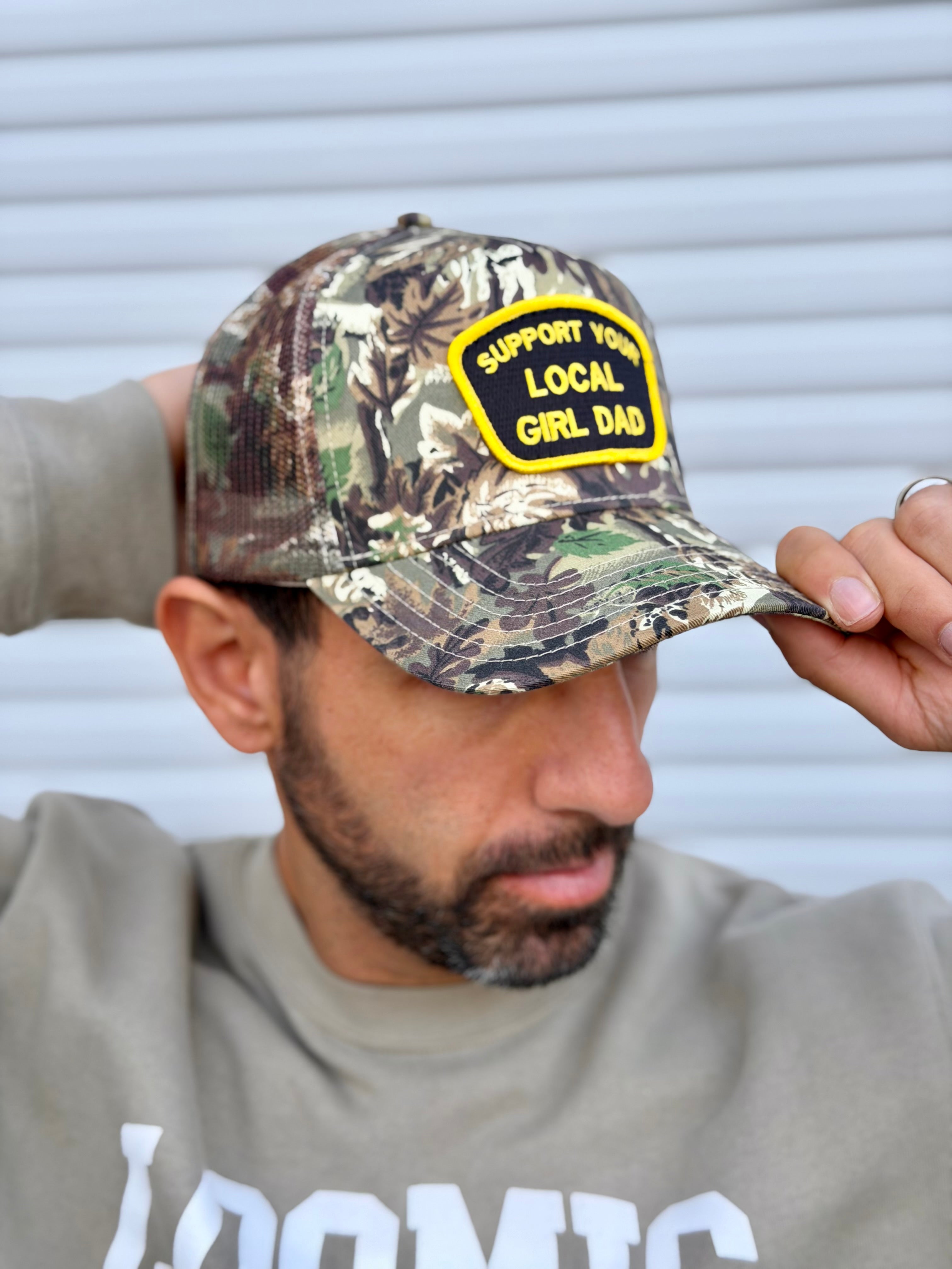 Support Your Local Girl Dad A-Frame Camo Edition Trucker