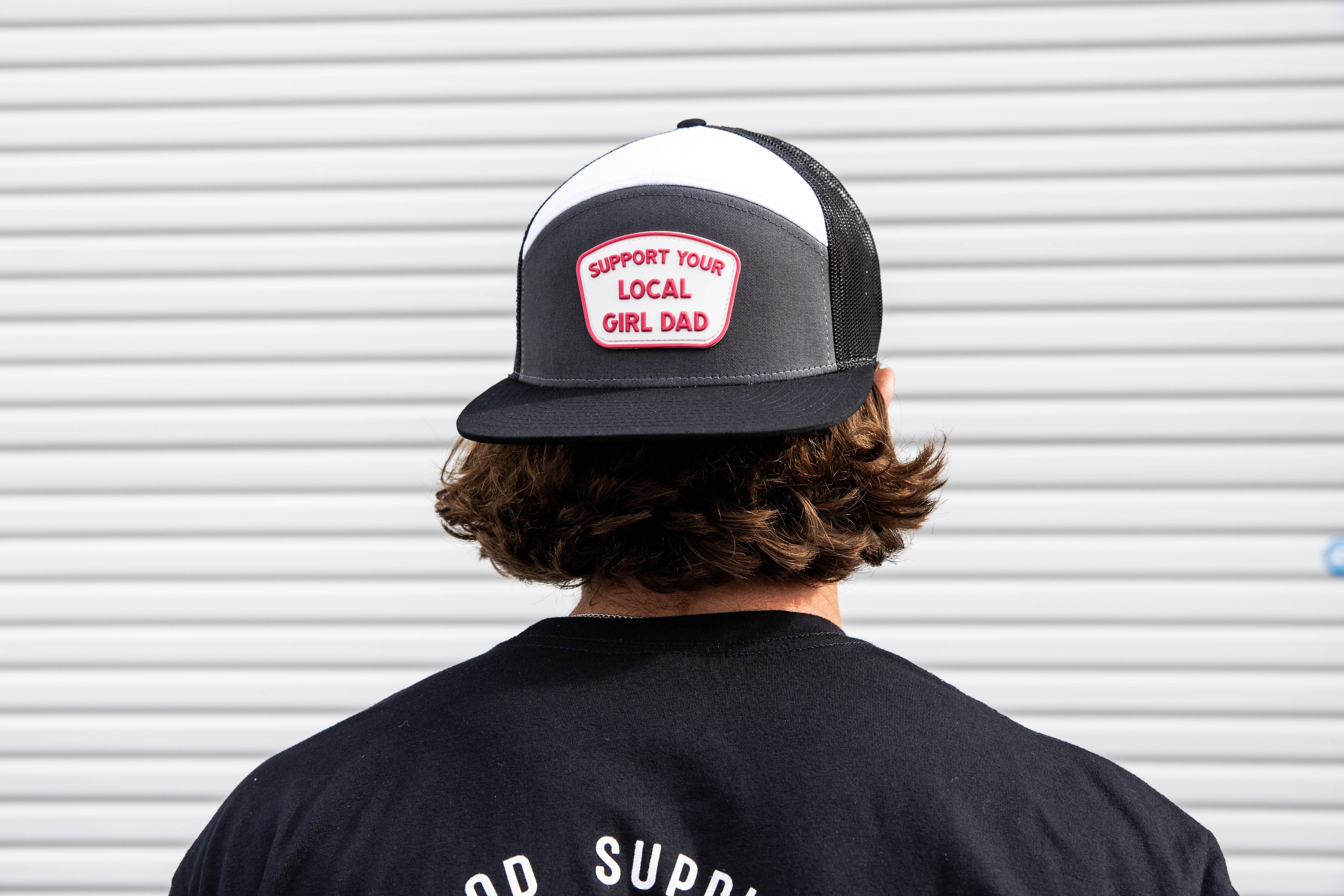 7 Panel Support Your Local Girl Dad PVC Hat - Tri Color (Heather Grey, Black & White)