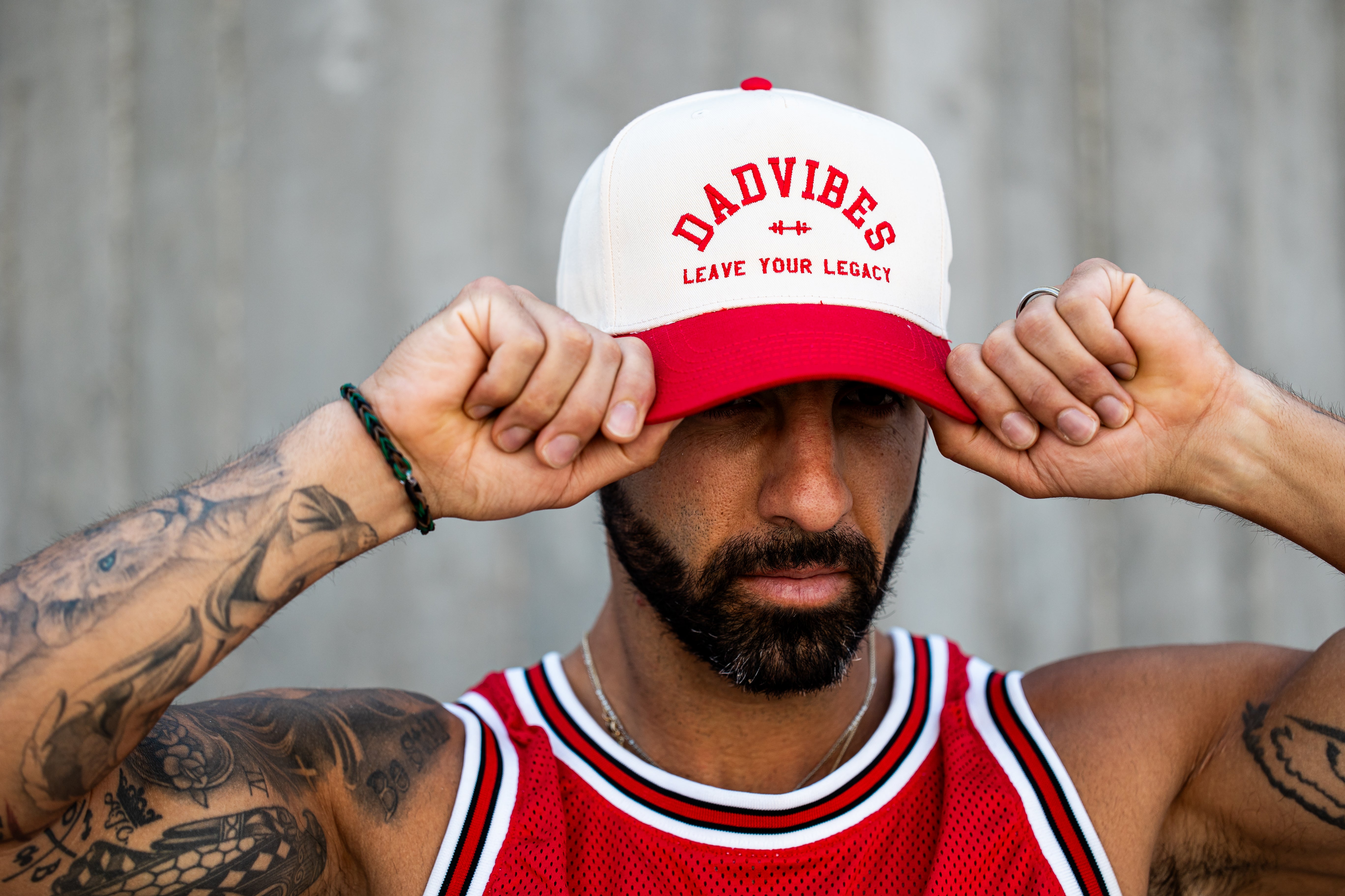 DadVibes 5 Panel Hat (Cream/Red)