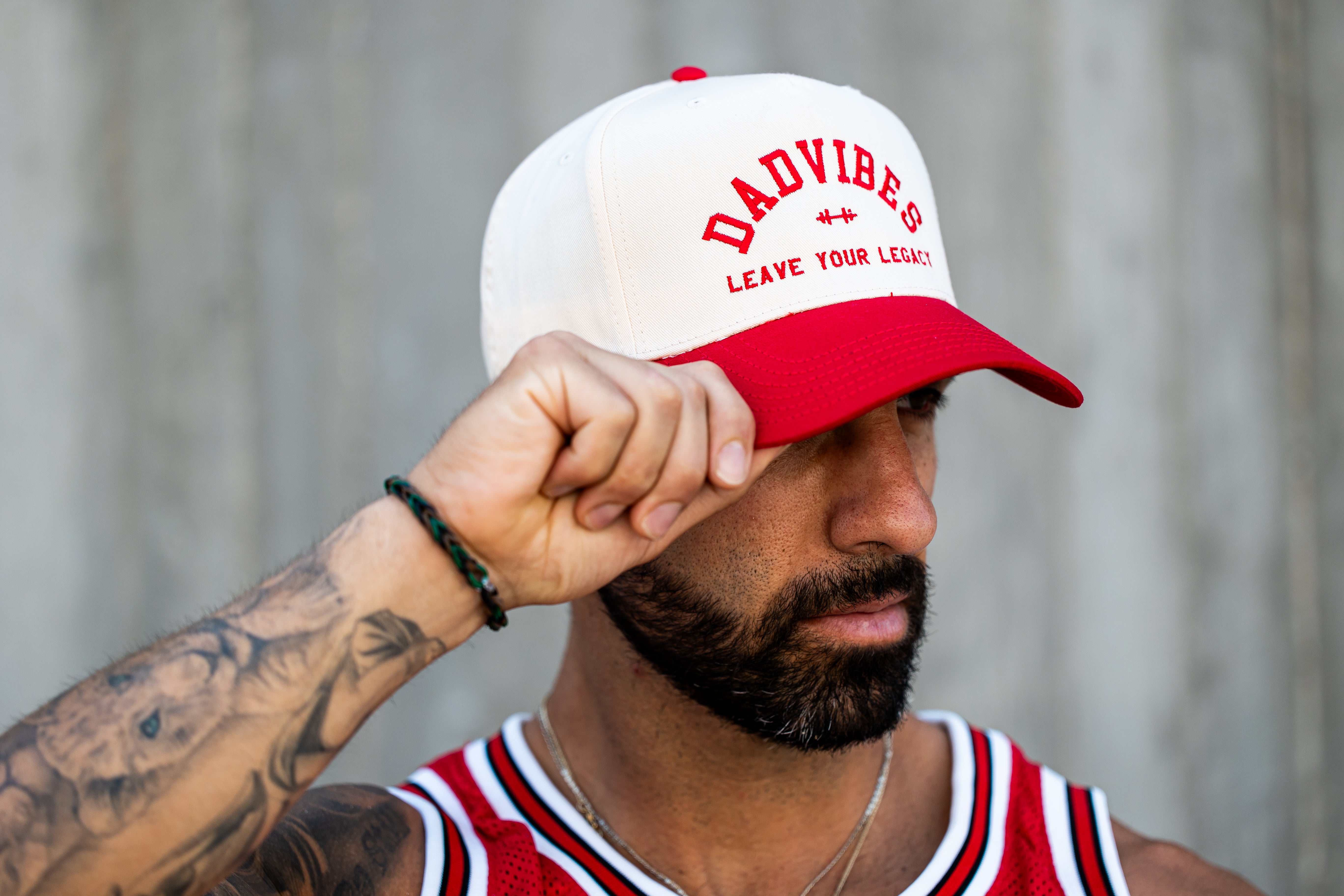 DadVibes 5 Panel Hat (Cream/Red)