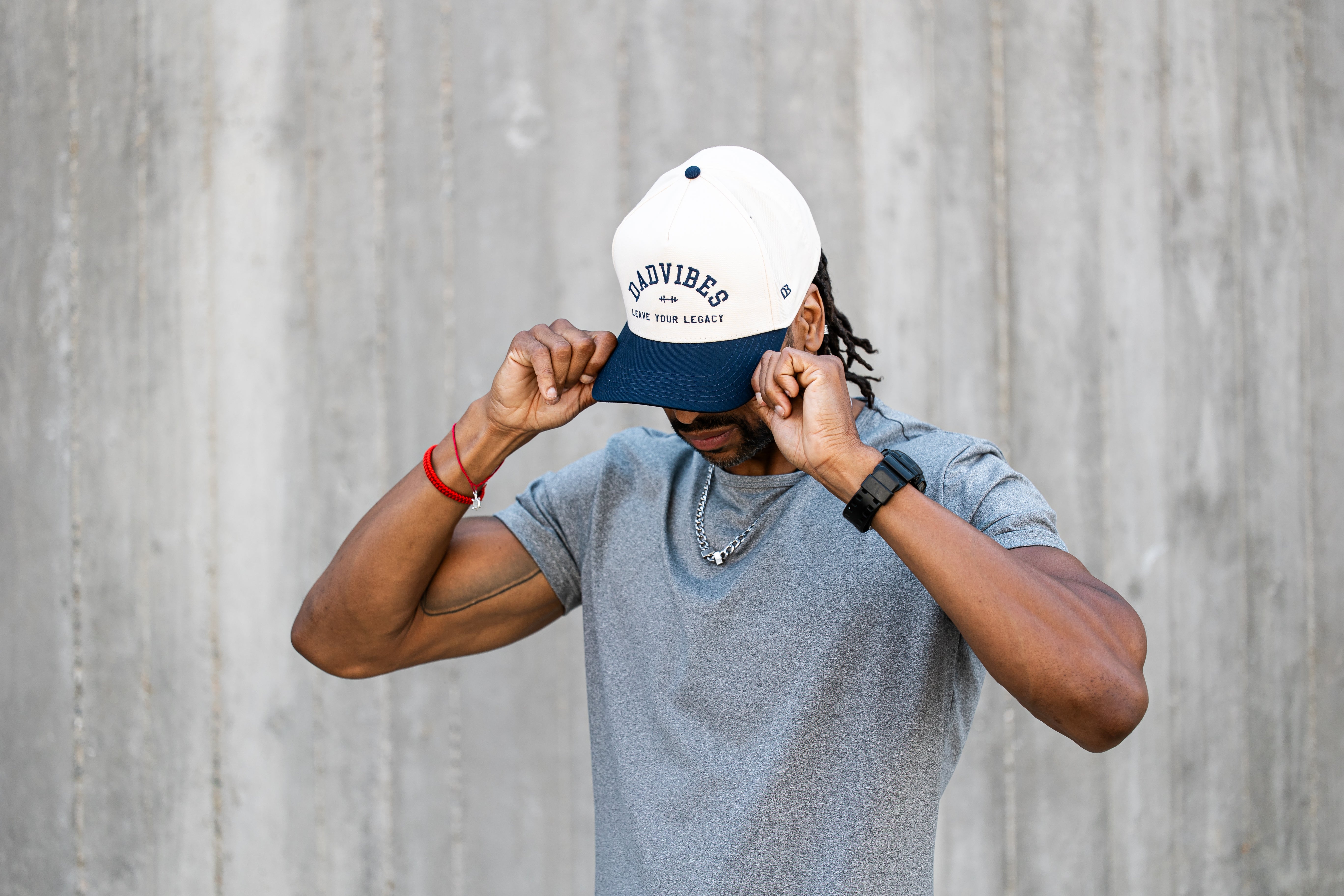 DadVibes 5 Panel Hat (Cream/Navy)