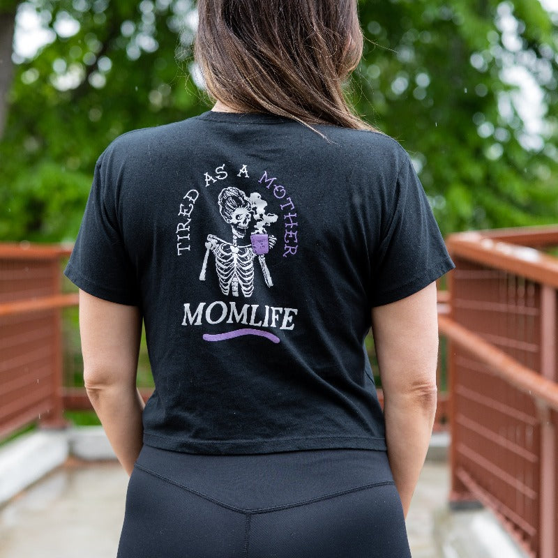"Tired As A Mother" Shirt For Women - Short Sleeve Graphic Tee, Pink, Large