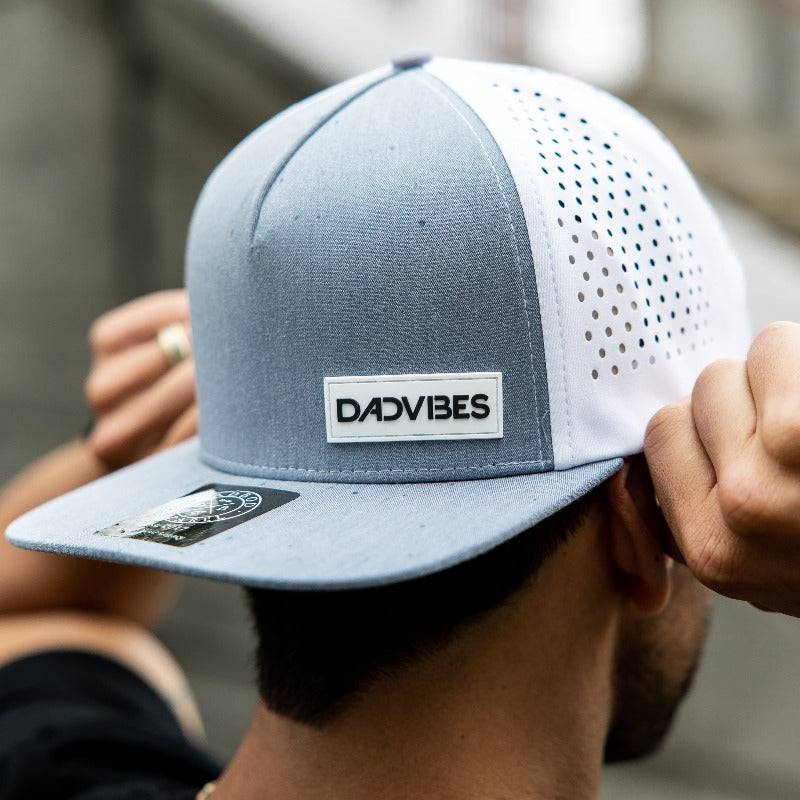 Premium Active 5-Panel DadVibe Hat (Heather Grey/White)