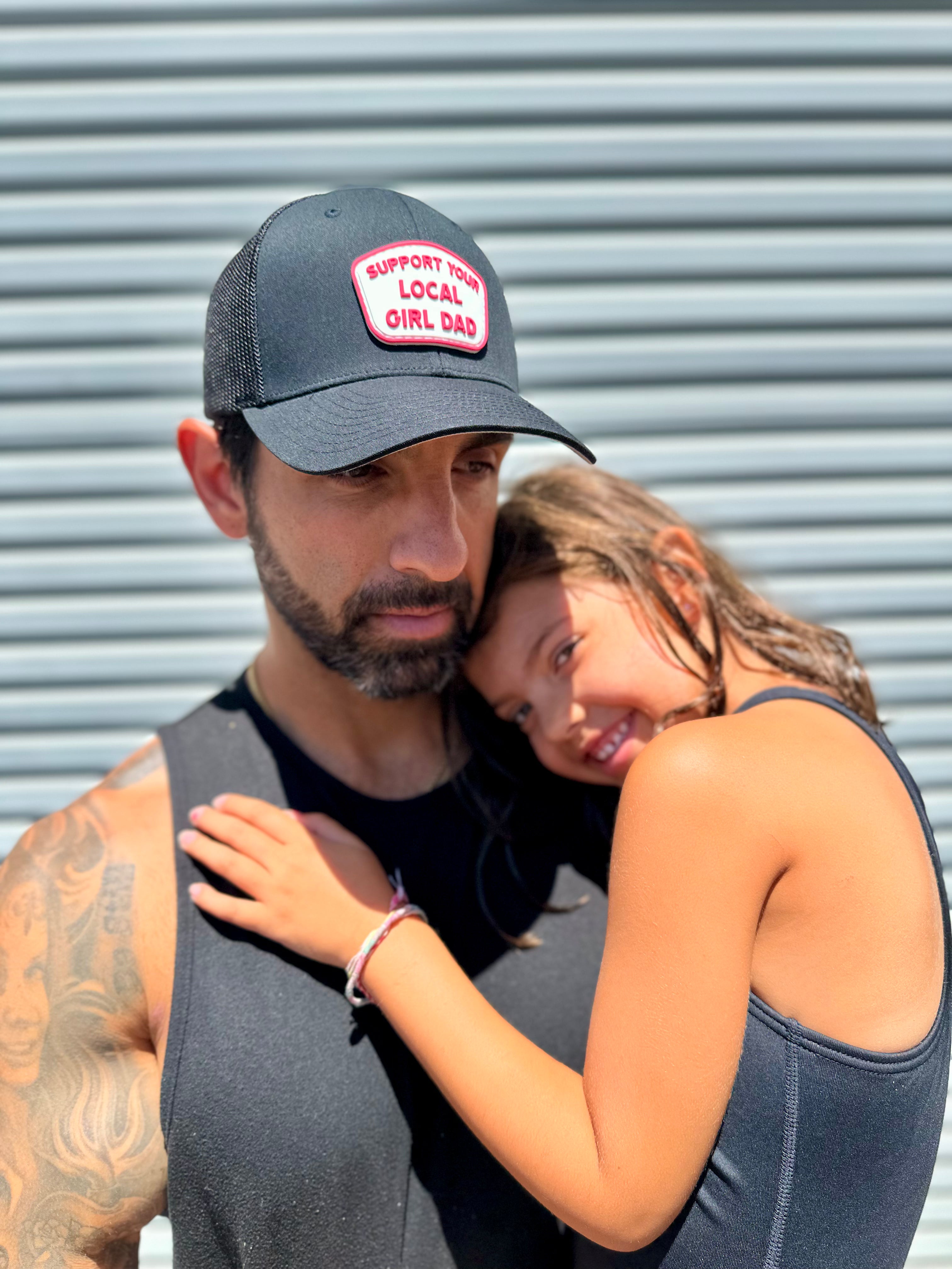 Support Your Local Girl Dad FLEXFIT Patch Hat (Solid Black)