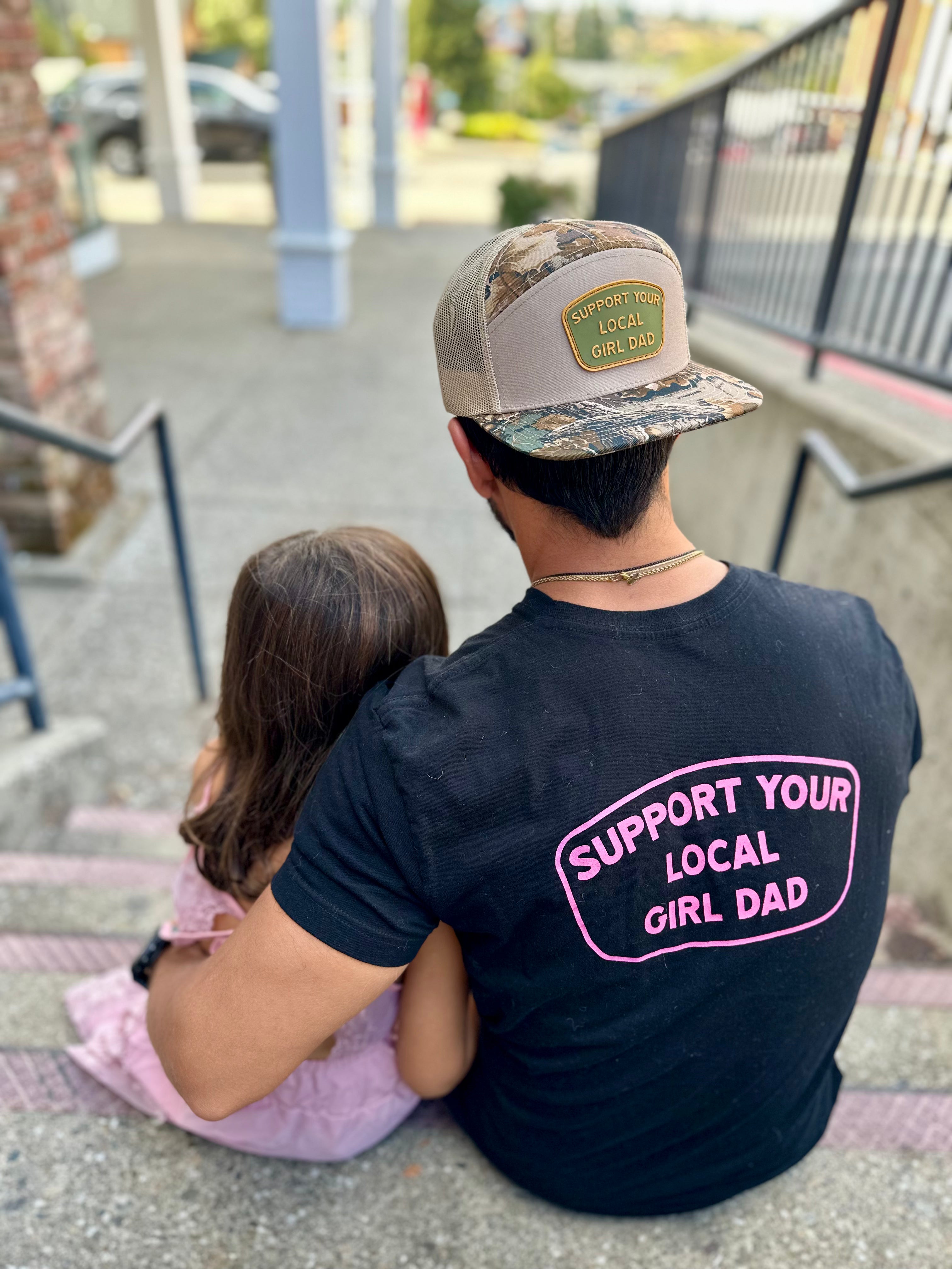 Support Your Local Girl Dad 7 Panel Camo Edition Trucker