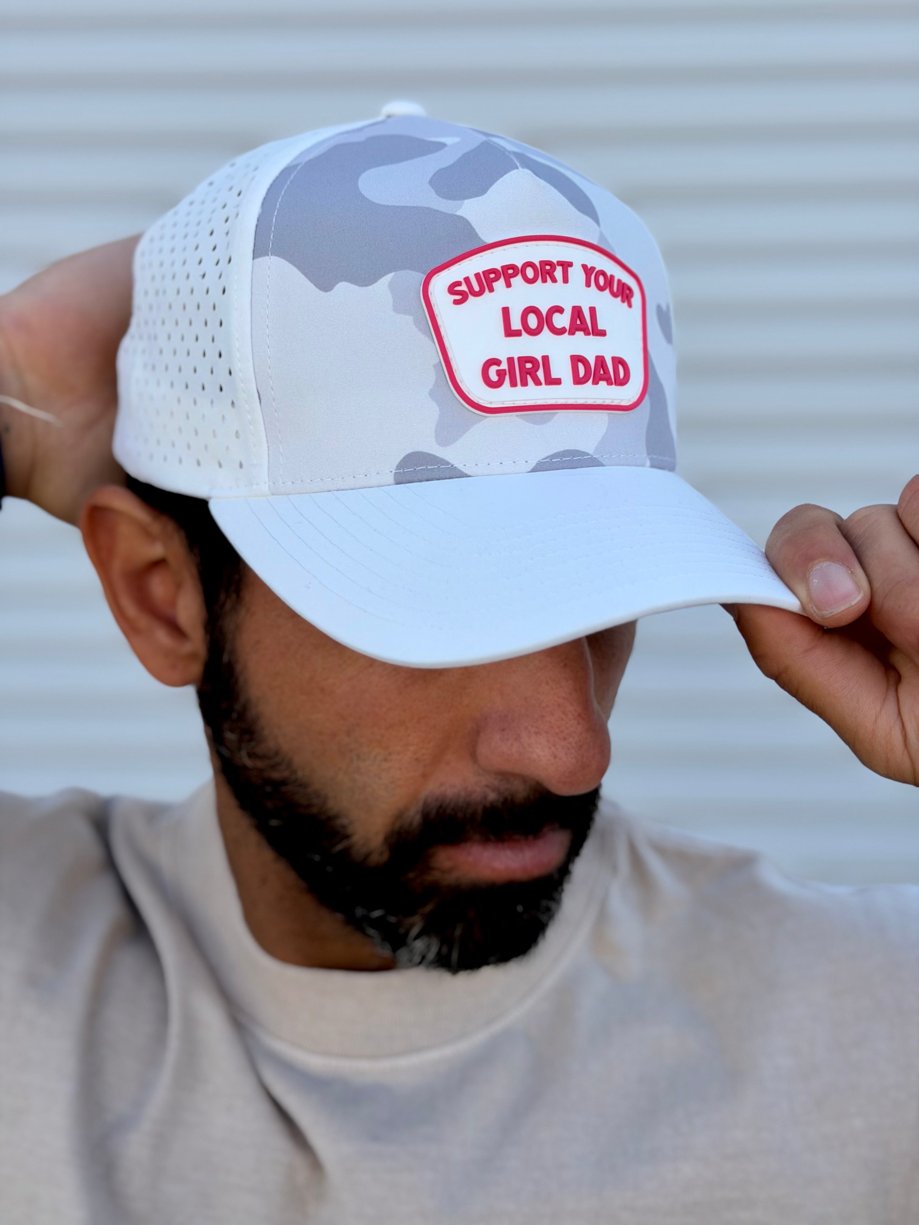 Premium Active Support Your Local Girl Dad CURVED Bill White Camo Patch Hat