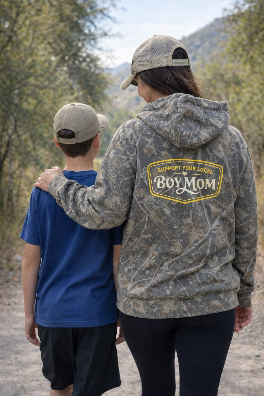 Support Your Local BOY Mom Tree Camo Hoodie