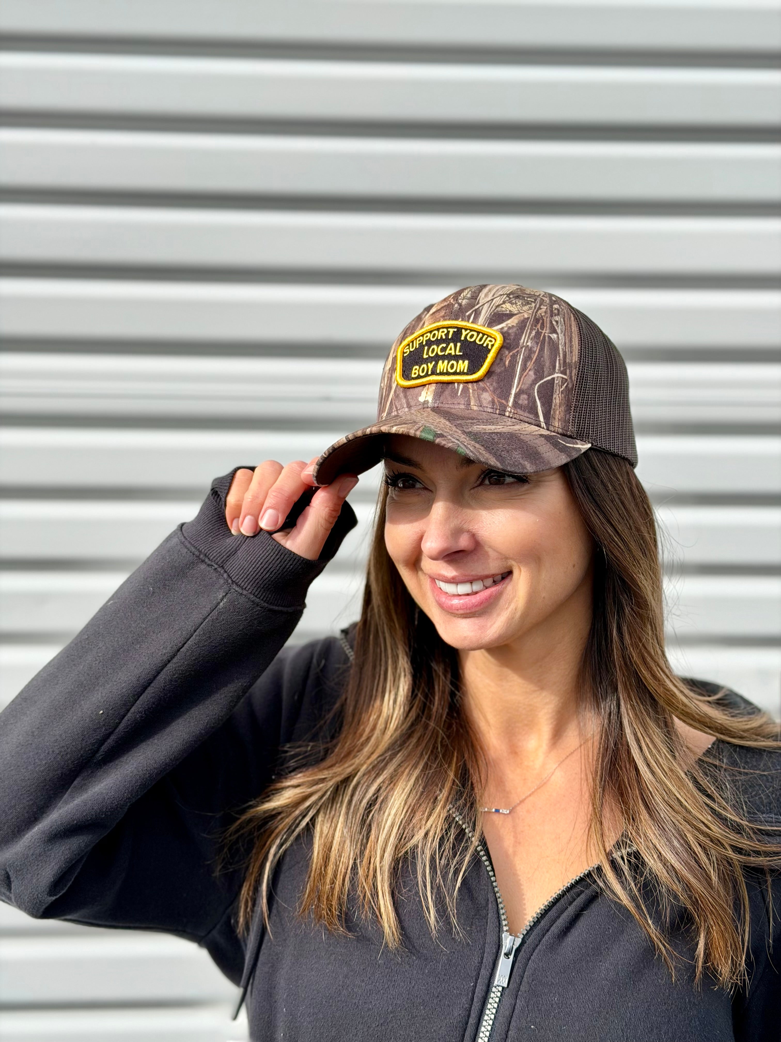 Support Your Local Boy Mom (Camo Edition) Trucker