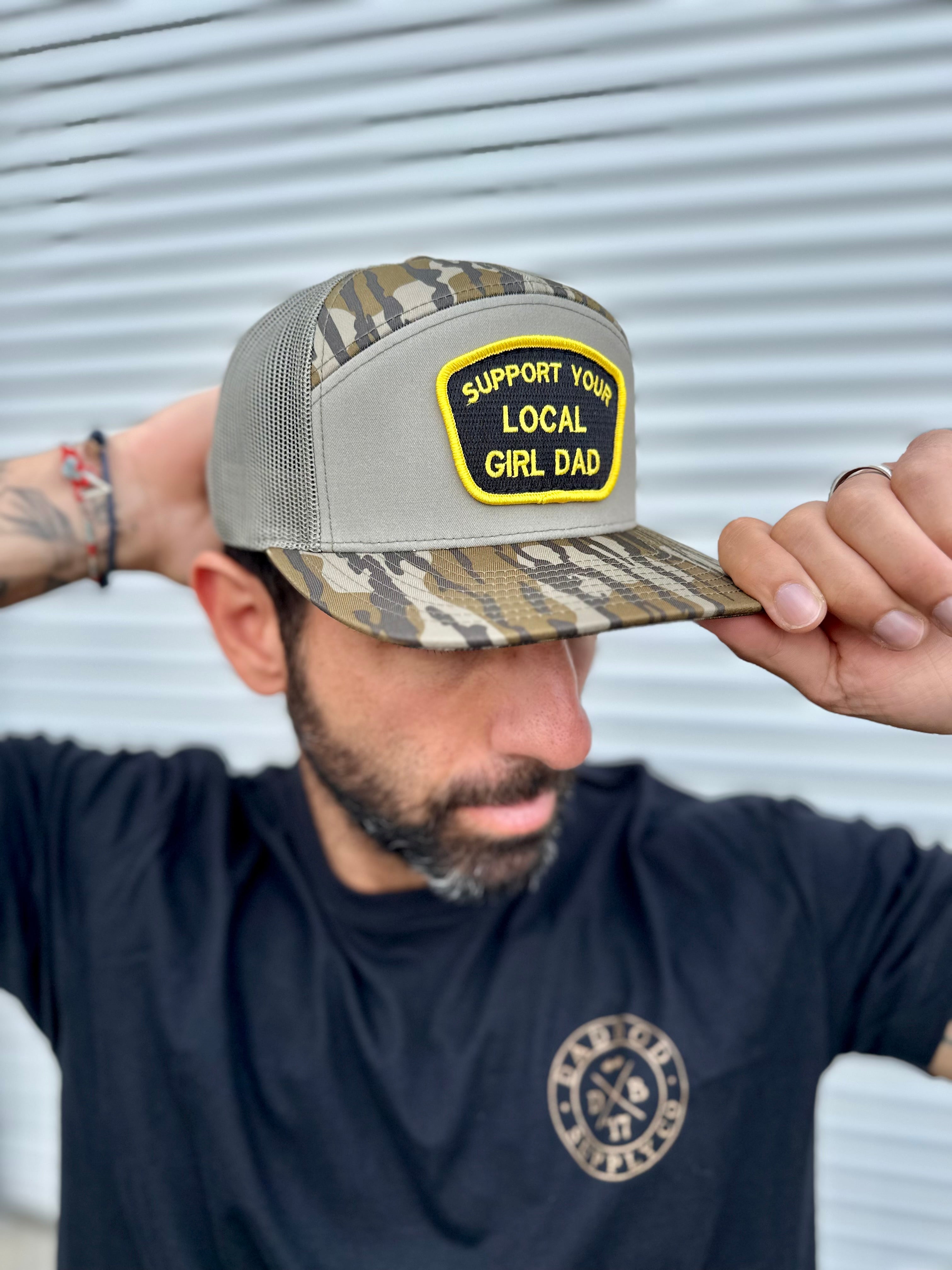 Support Your Local Girl Dad 7 Panel Camo Edition Trucker