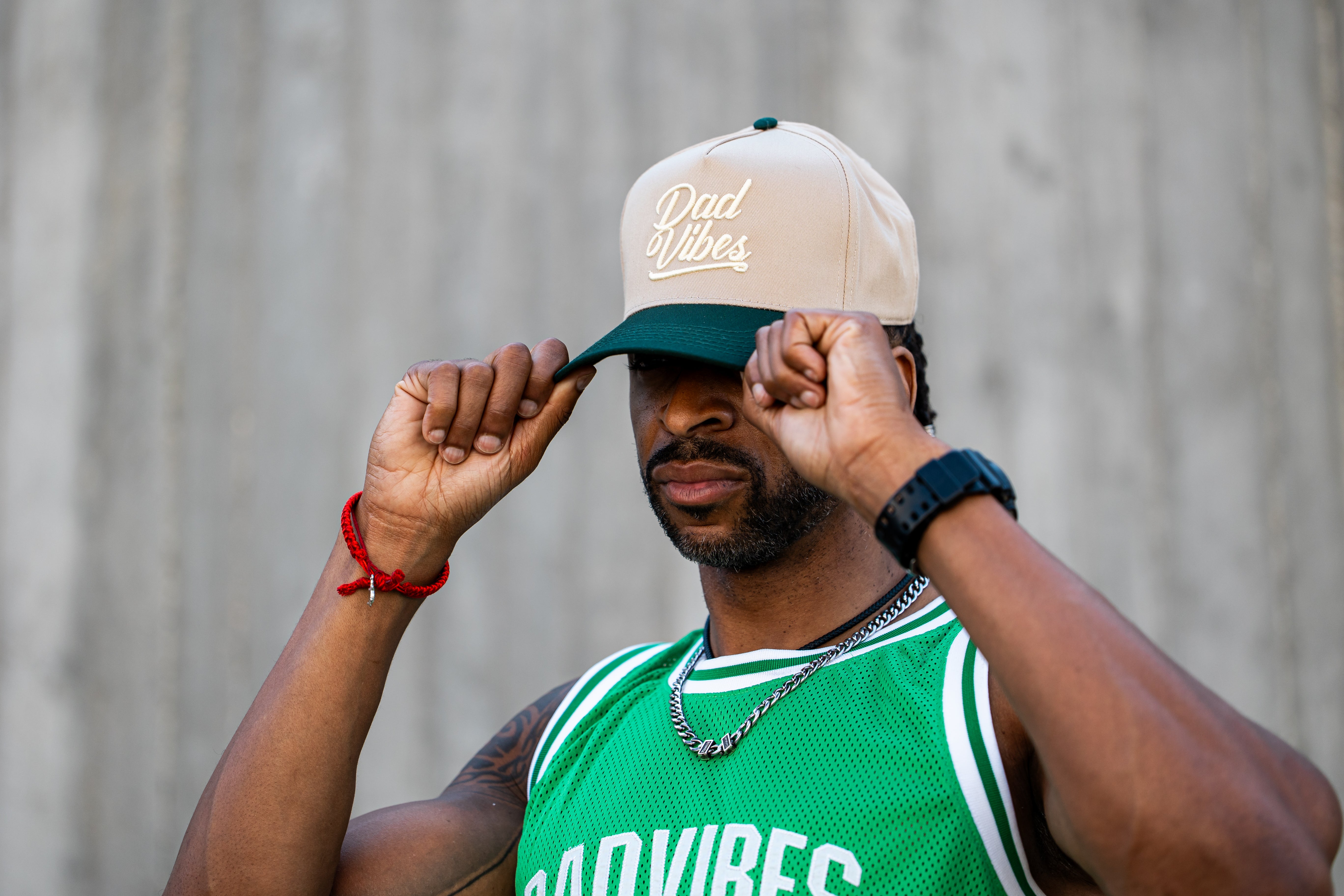 DadVibes Script 5 Panel Hat (Khaki & Green)