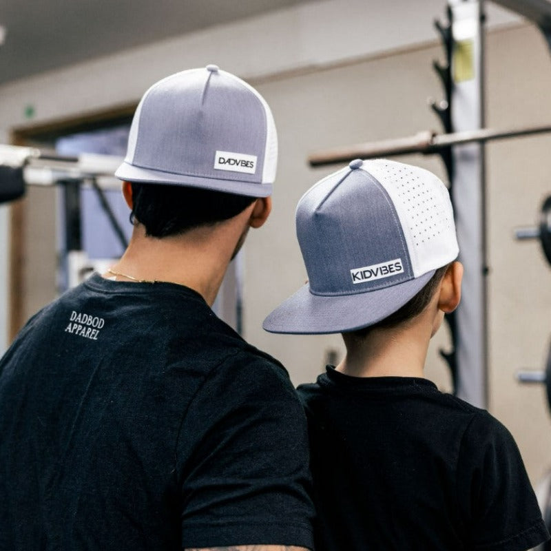 Premium Active 5-Panel DadVibe Hat (Heather Grey/White)