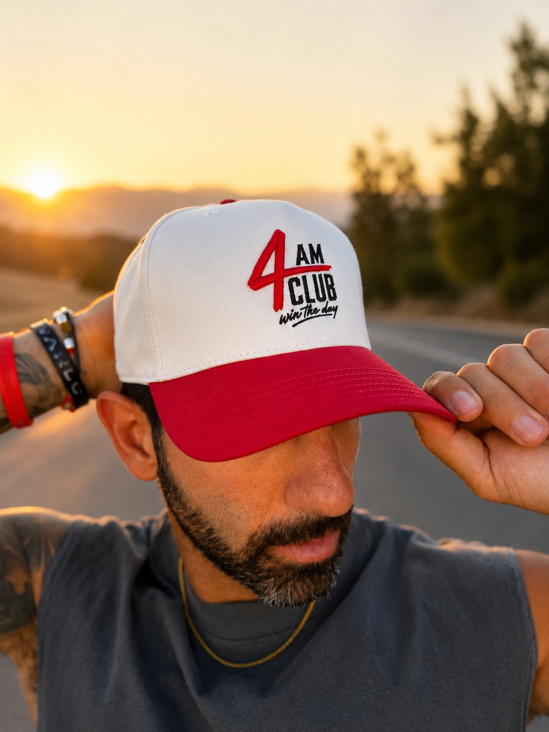 4AM Club 5 Panel A-Frame SnapBack (Cream/Red) - COMING SOON
