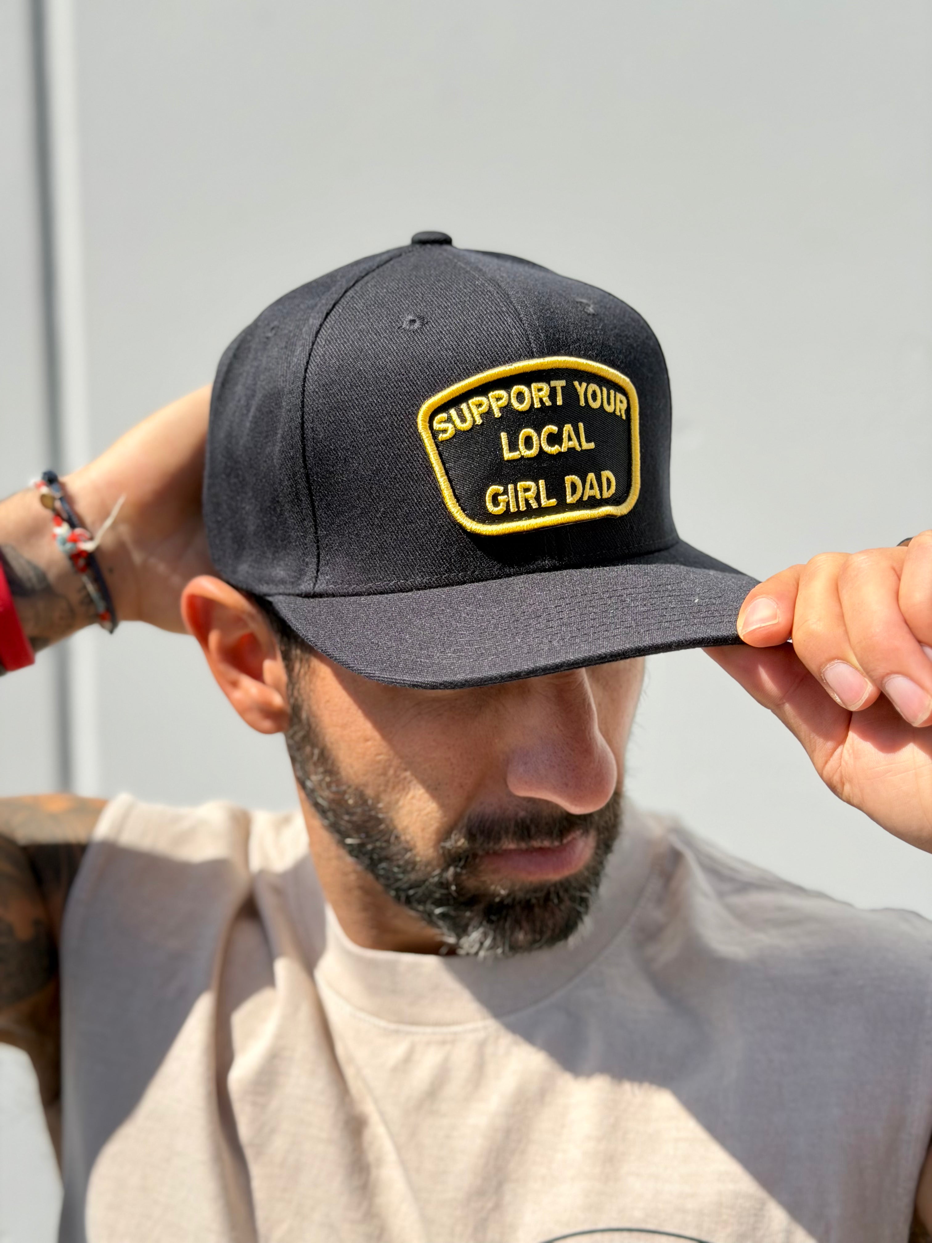 Support Your Local Girl Dad Solid Black Flat Bill Hat