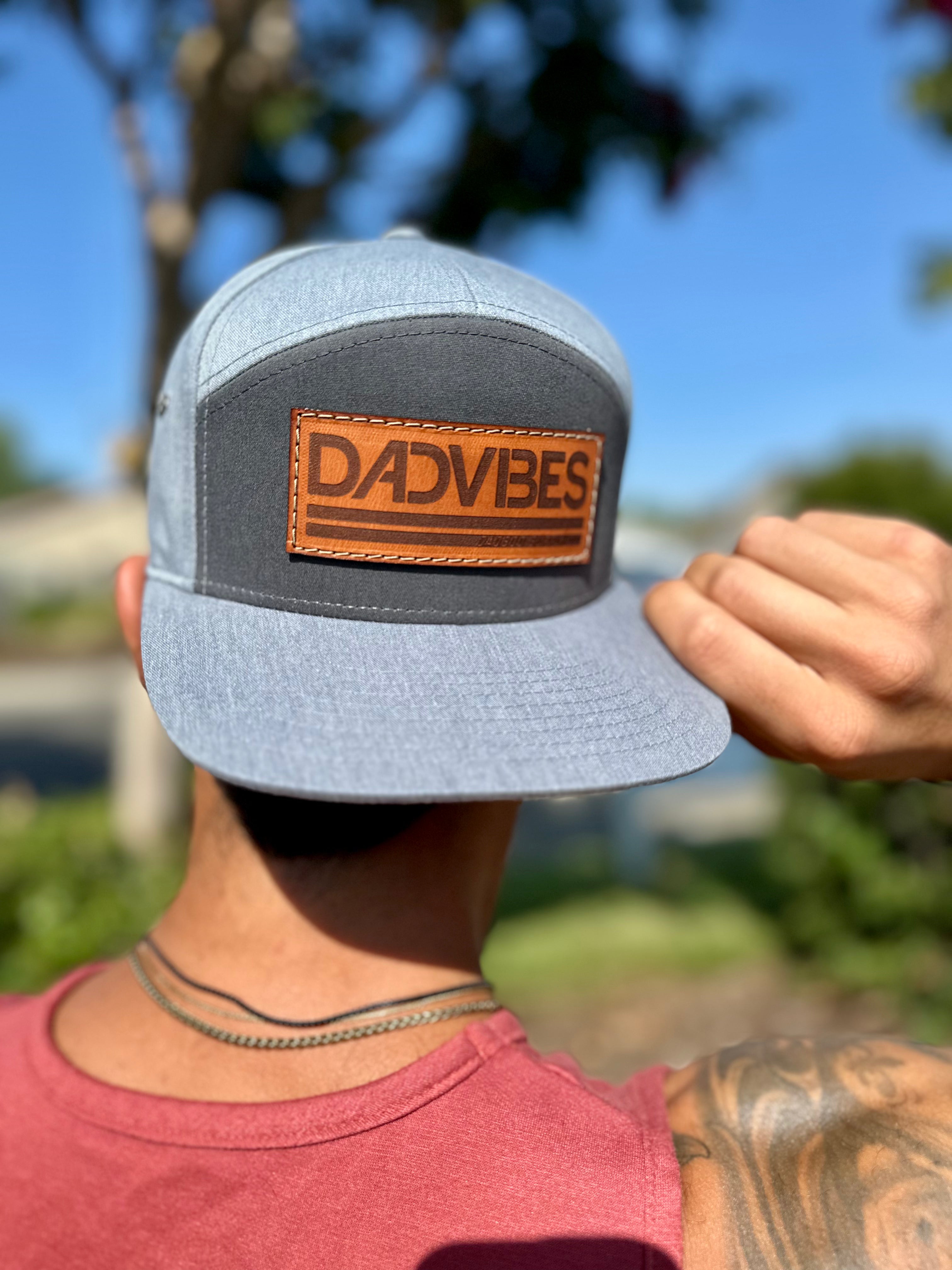7 Panel Dadvibes Leather Patch Strapback Hat