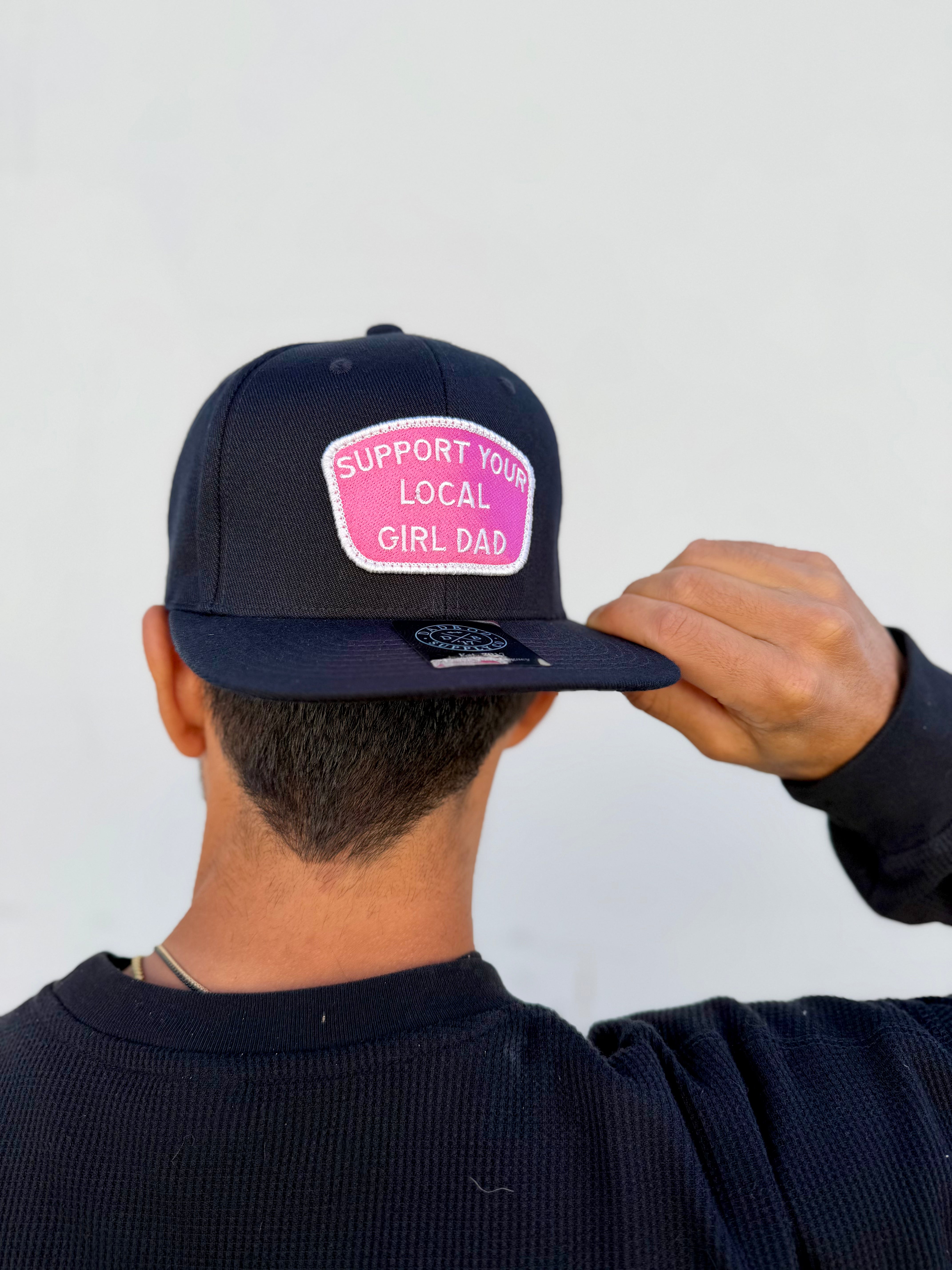 Support Your Local Girl Dad Solid Black Flat Bill Hat