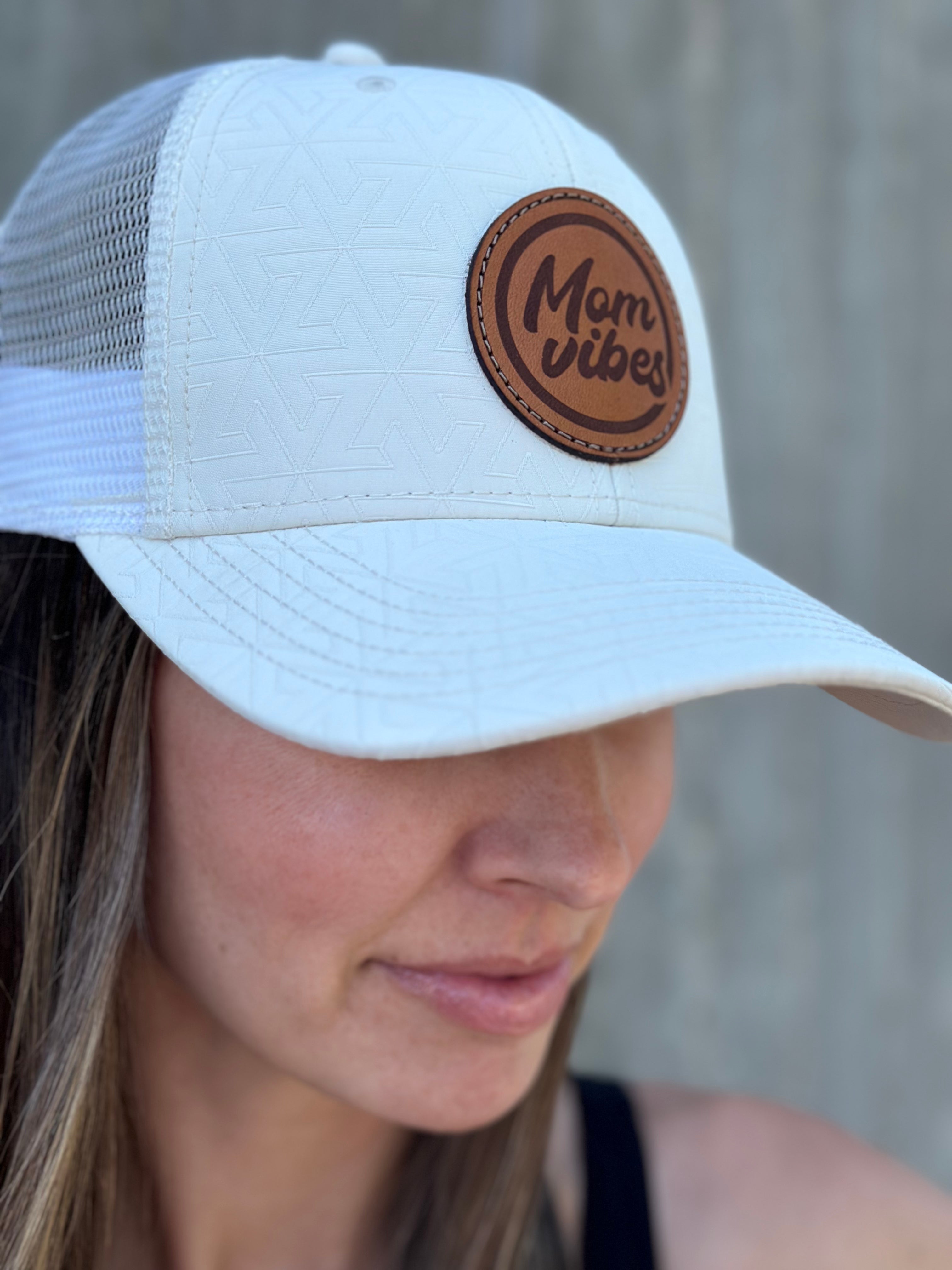 Quilted MomVibes Circle Patch - Curved Bill Trucker Snapback