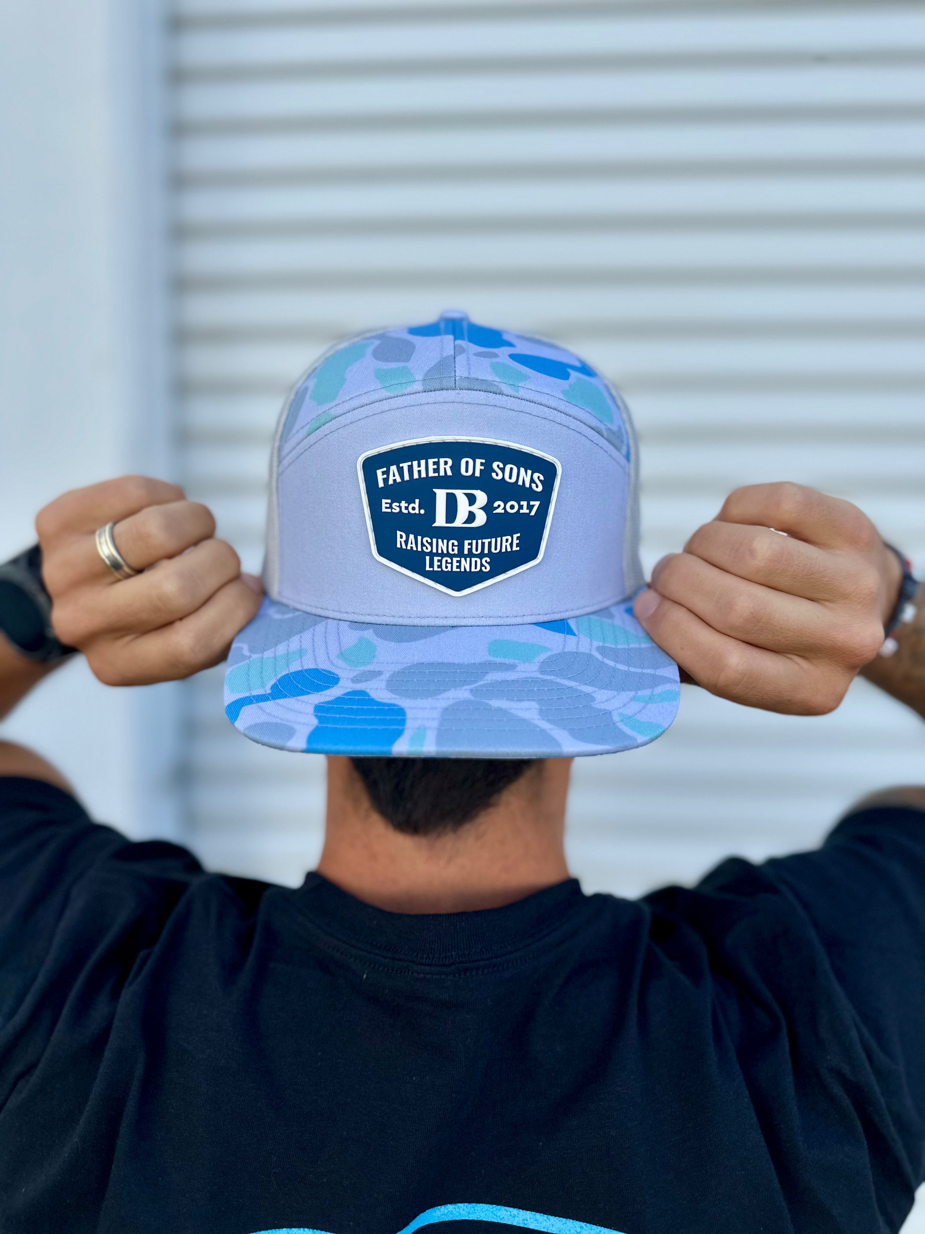 Father of Sons 7 Panel Blue Camo Snapback