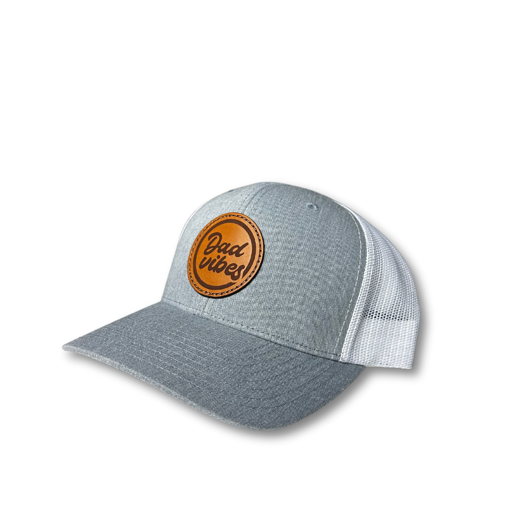 DadVibes Circle Patch - Curved Bill Trucker Snapback (Heather Grey/White Mesh)