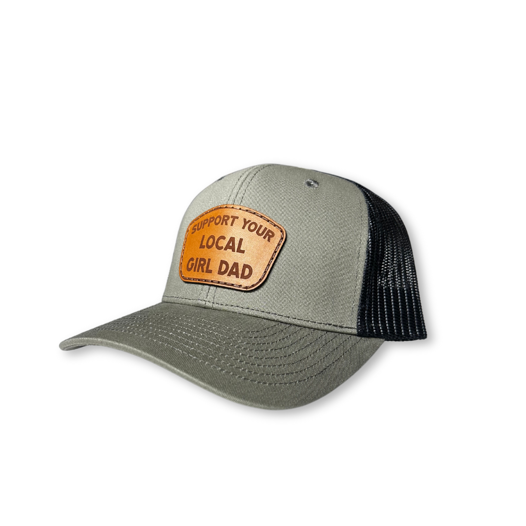 Support Your Local Girl Dad Leather Patch Hat (Military Green/Black Mesh) - CLML