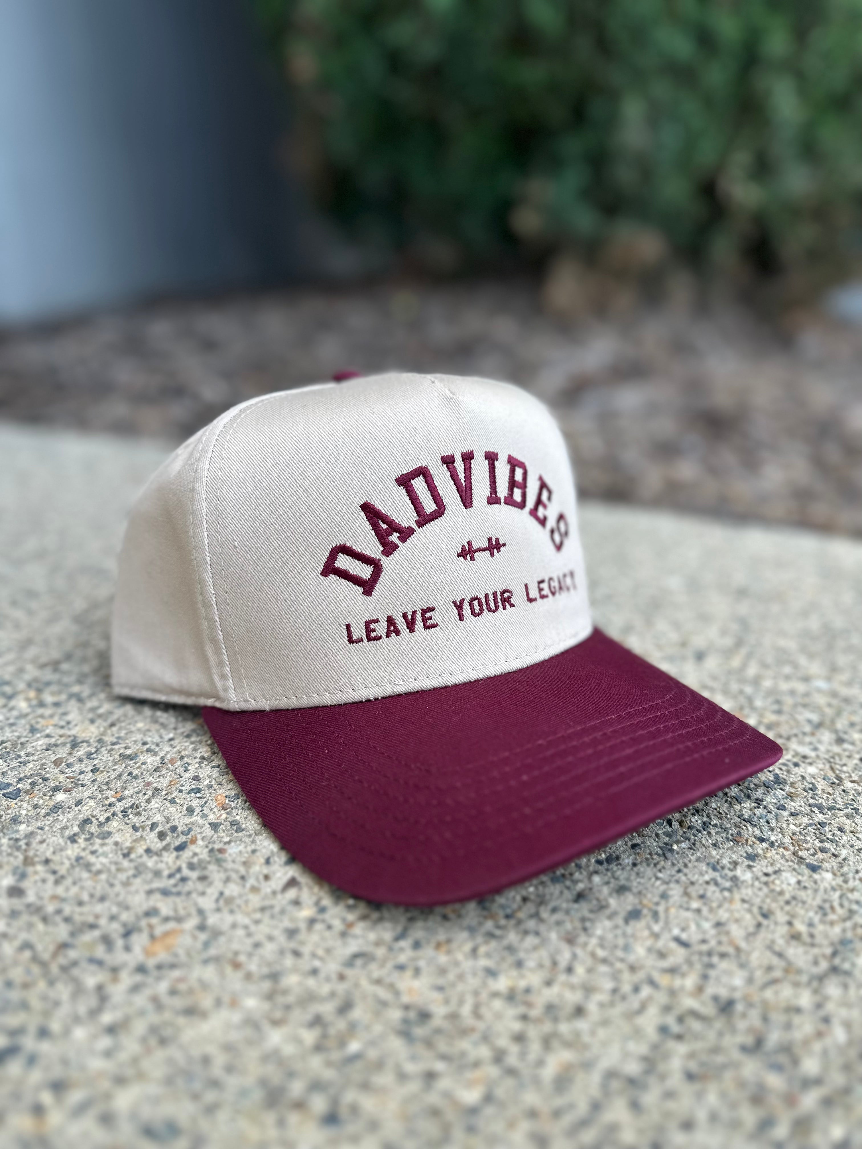 DadVibes 5 Panel Hat (Khaki/Maroon)