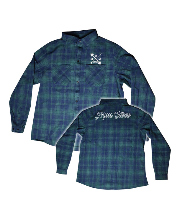 MomVibes Plaid Button Down Flannel (Blue/Green)